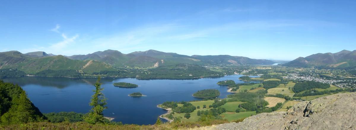 Derwentwater with all its islands seen from the fell above