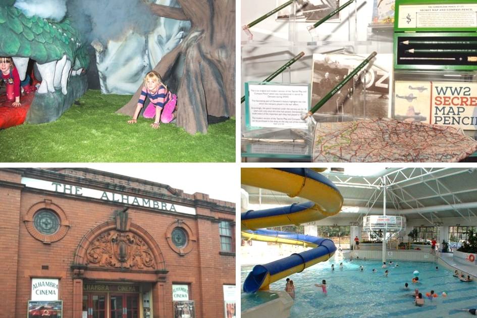 Compilation image including Keswick leisure pool, Alhambra cinema, Keswick museum and Kong indoor play area