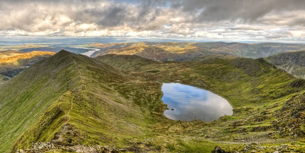 red tarn between the paths up helvellyn