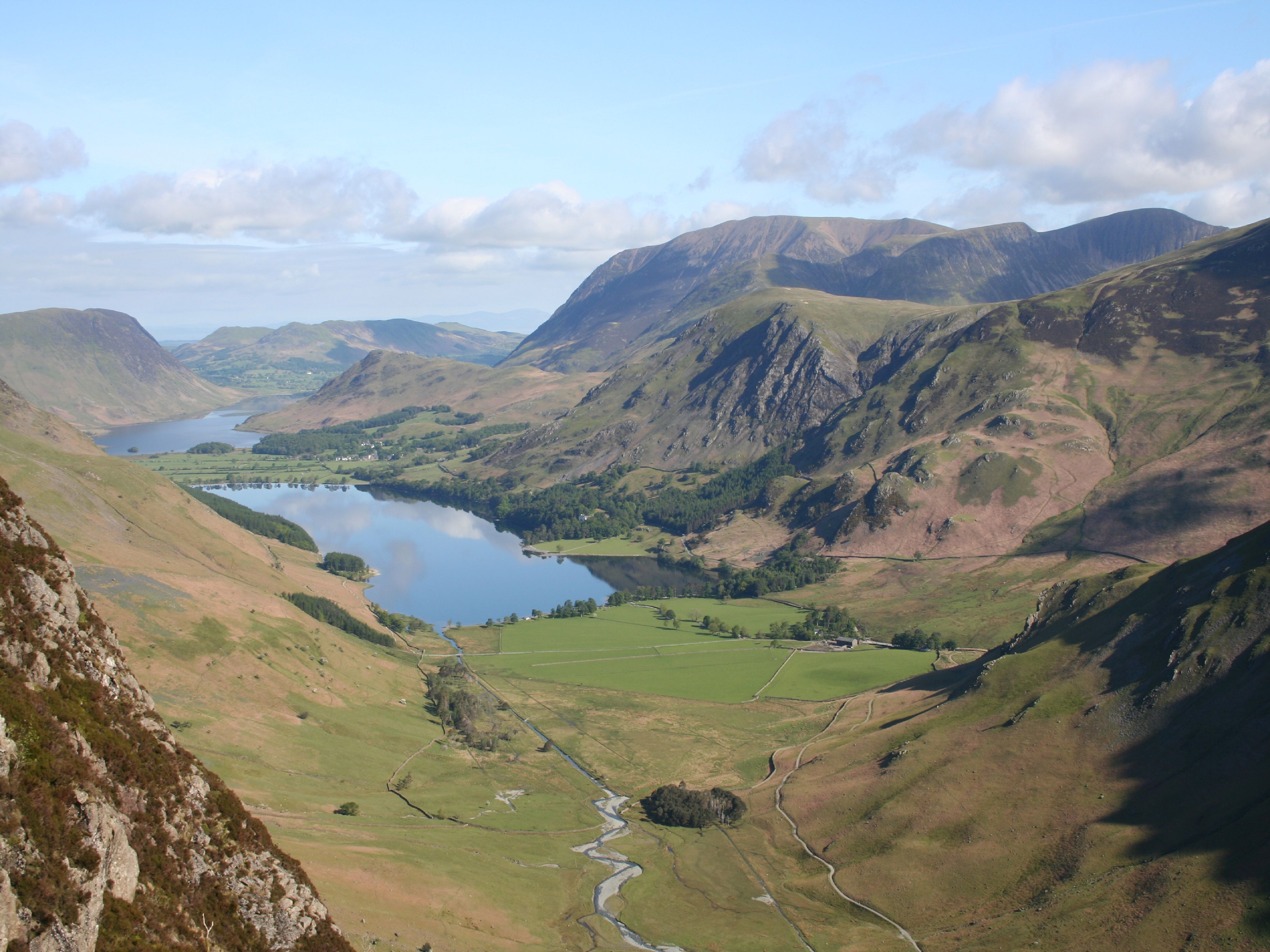 Buttermere and Crummock Water seen from the fells above the valley