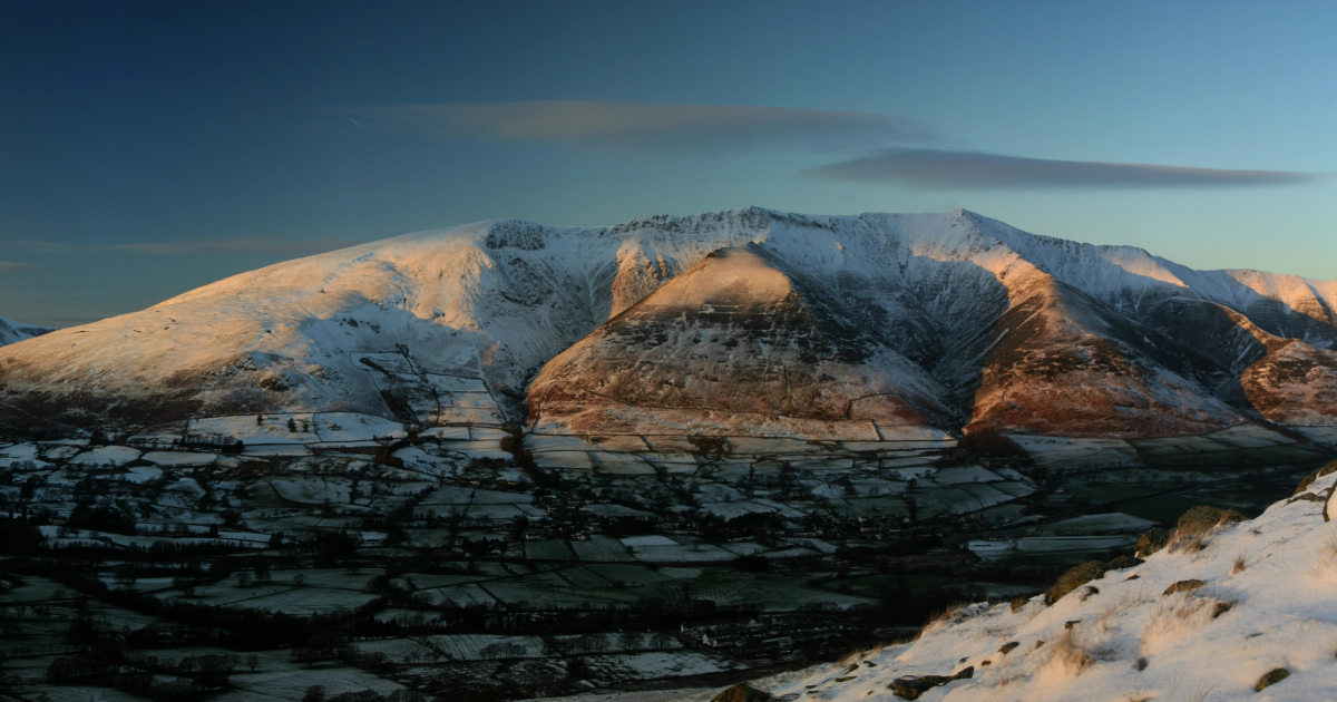 snow covered Blencathra mountain in the lake district national park 
