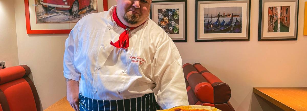 Head Chef Fabio Ricchieri showcasing the winning pizza design