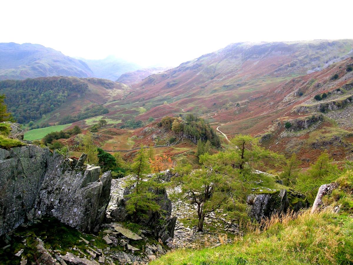 The head of Borrowdale seen from a rocky outcrop with the valley opening below