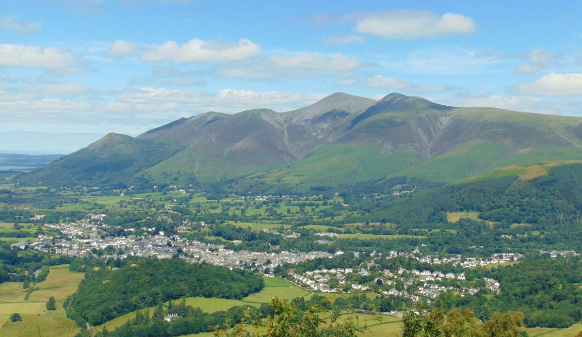 Keswick spread out below with Skiddaw filling the skyline behind it