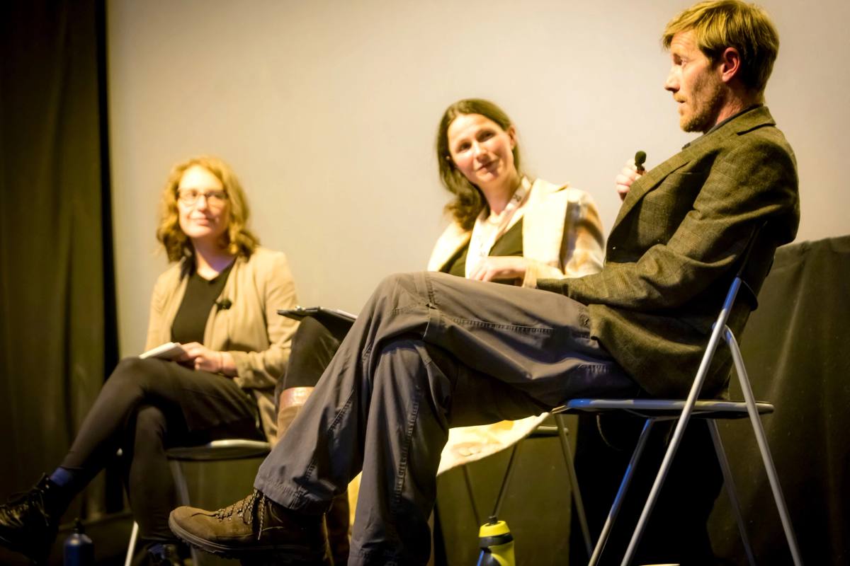 Film maker RL Wilson on right answering questions frmo the audience with Rebecca Beinart and Jessie Binns