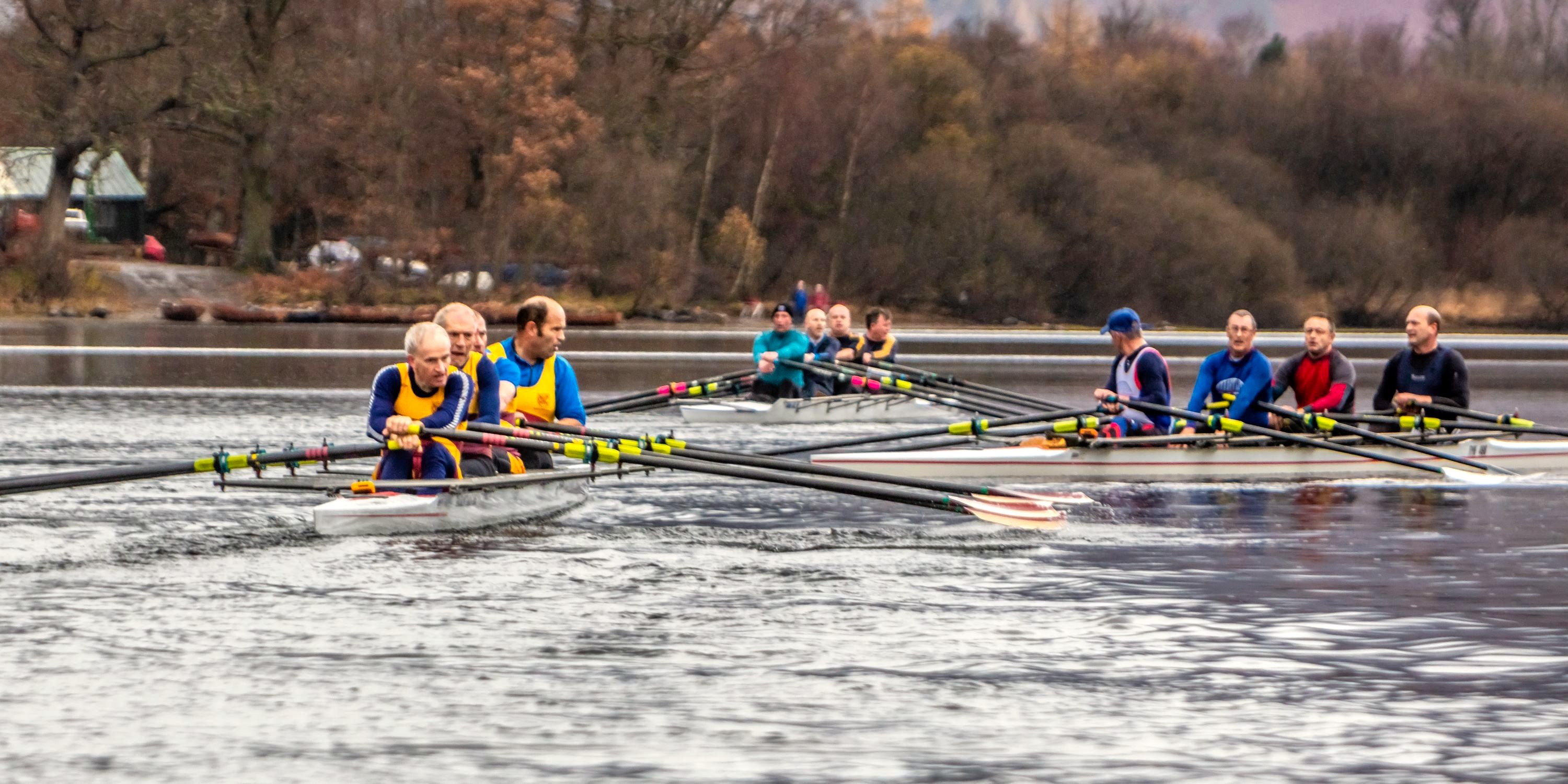 Exhaustion shows on faces of crews at the finish of the trial event