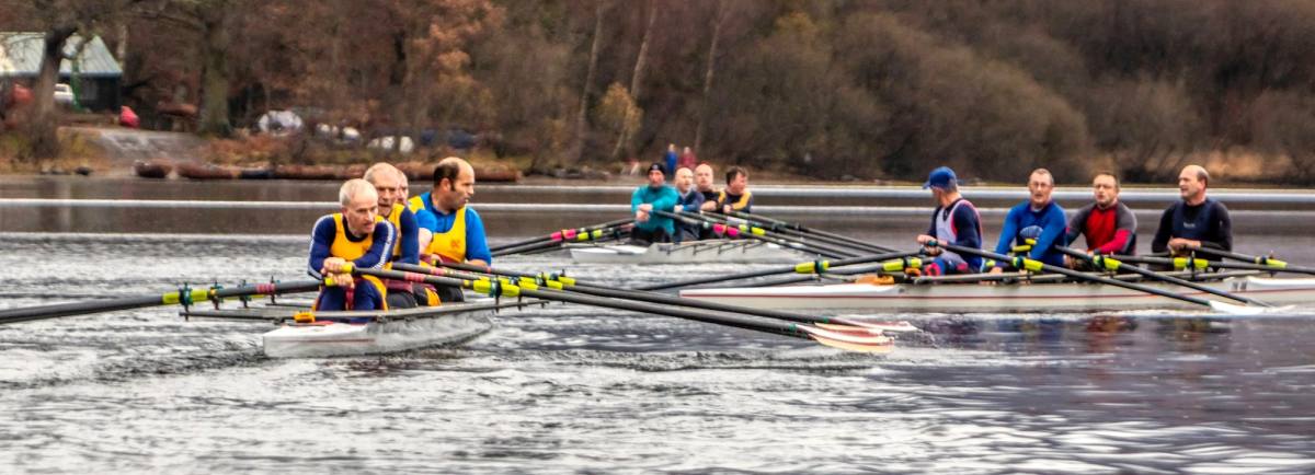 Exhaustion shows on faces of crews at the finish of the trial event