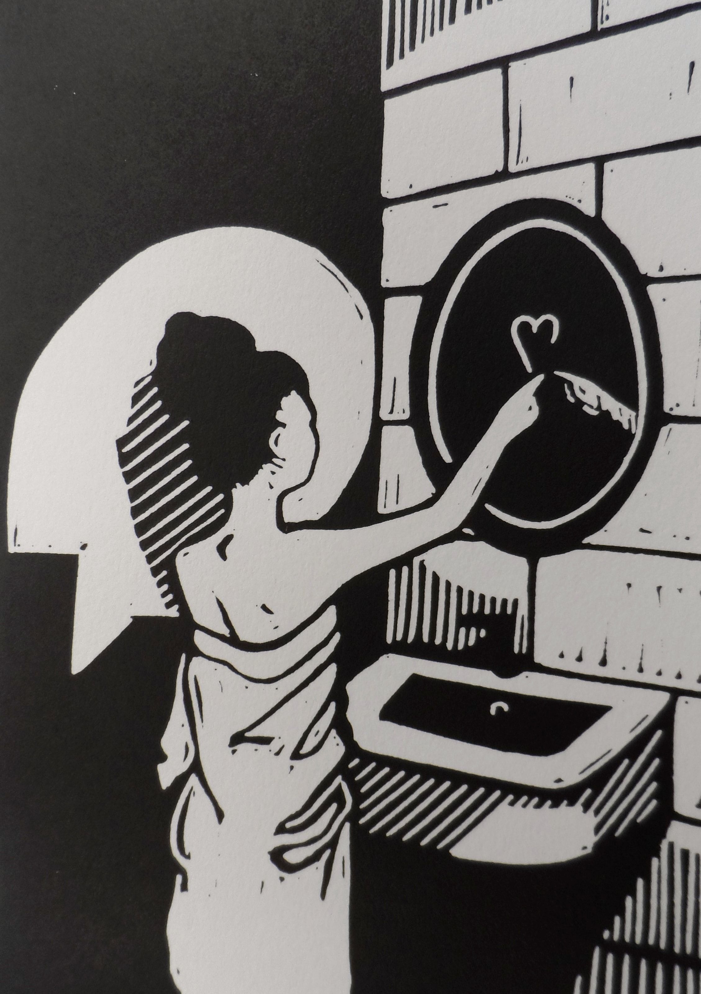 Where Love Begins - black and white image of a woman in front of a bathroom mirror