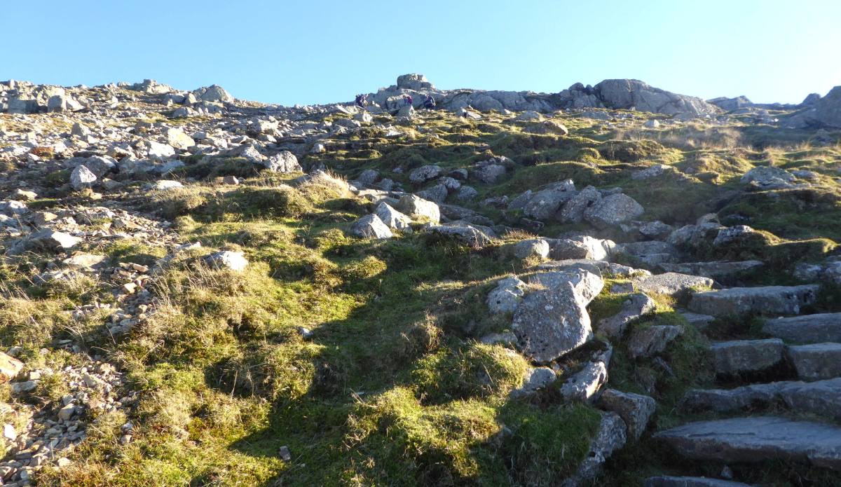 A boulder field on a high ridge in the central fells
