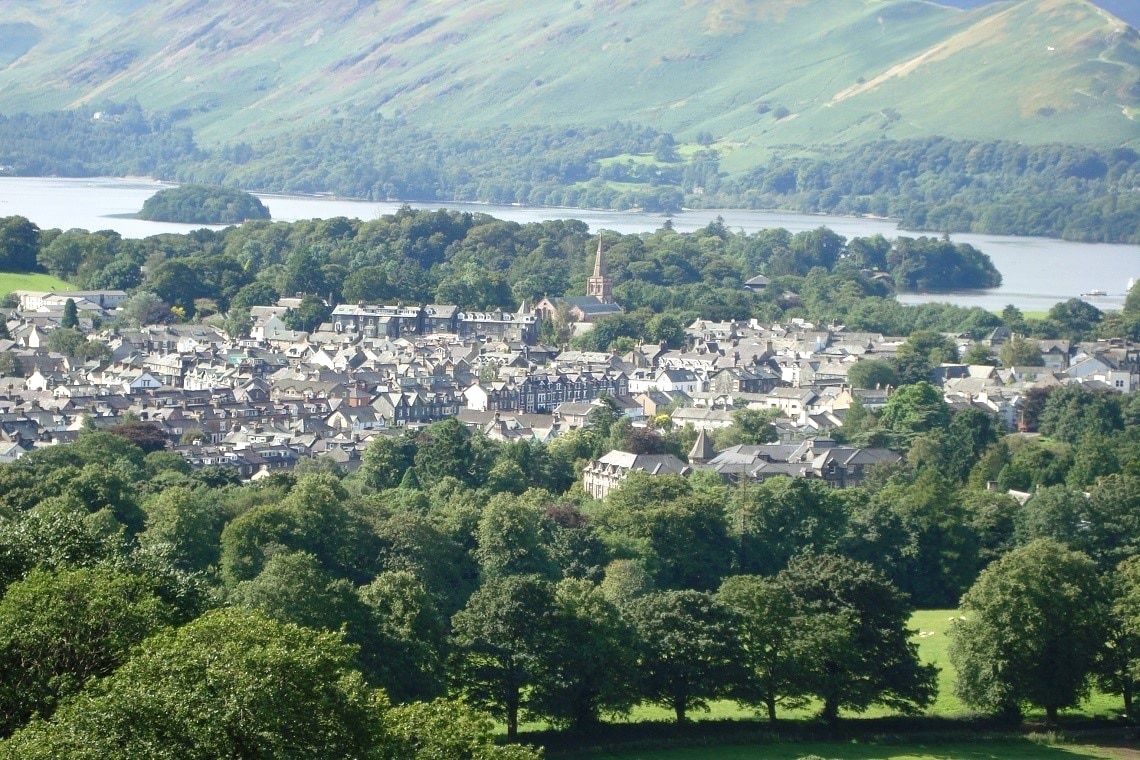 Keswick town below with Derwentwater and the far fells beyond