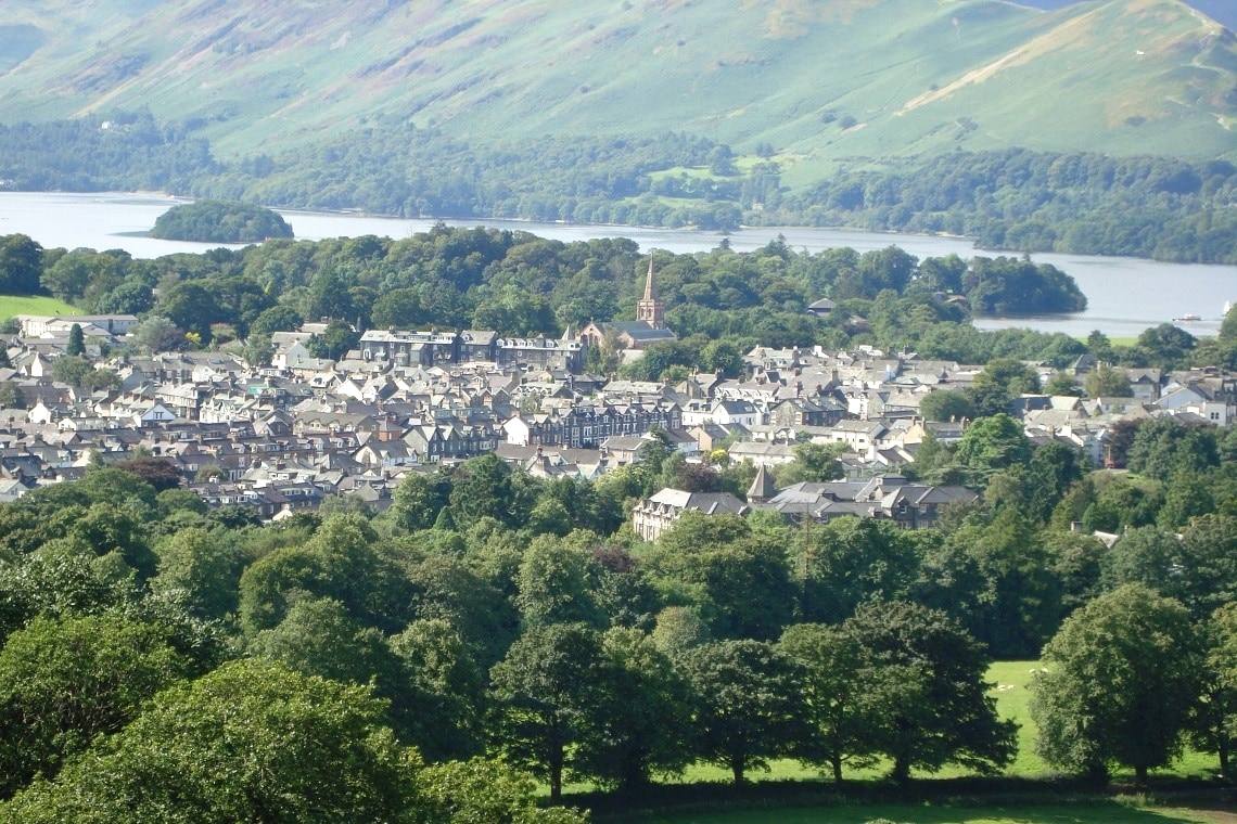 Keswick town below with Derwentwater and the far fells beyond
