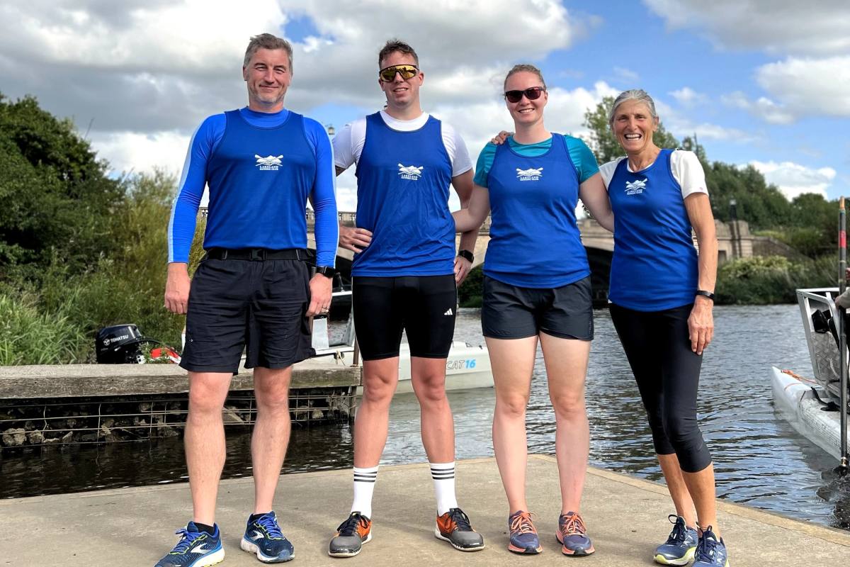 Adult learn-to-row graduates ready to race at Warrington. Photo by Karen Wagstaff