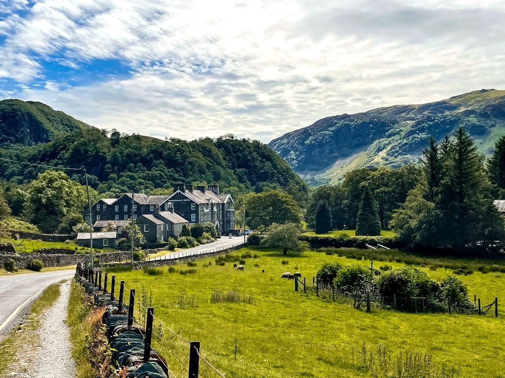 Exterior shot of the Borrowdale Hotel in the Borrowdale valley