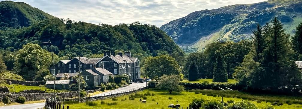 Exterior shot of the Borrowdale Hotel in the Borrowdale valley
