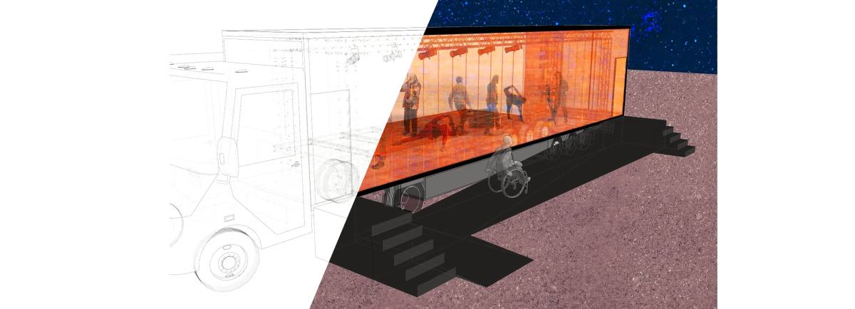 Computer generated image showing trailer stage for Trailer Story production