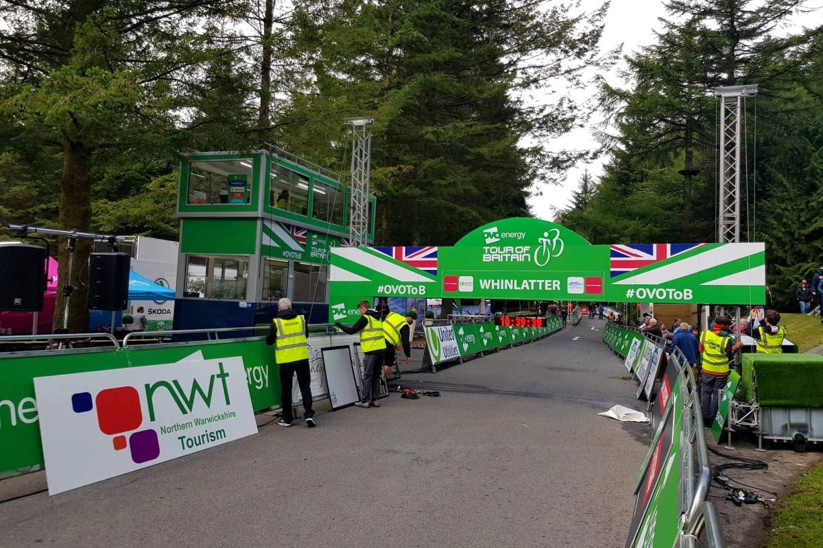 Tour of britain stage finish line at Whinlatter