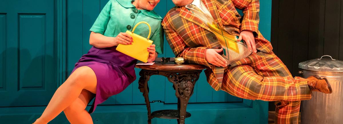 Polly Lister and Jordan Pearson in One Man, Two Guvnors. Photo by Pamela Raith.