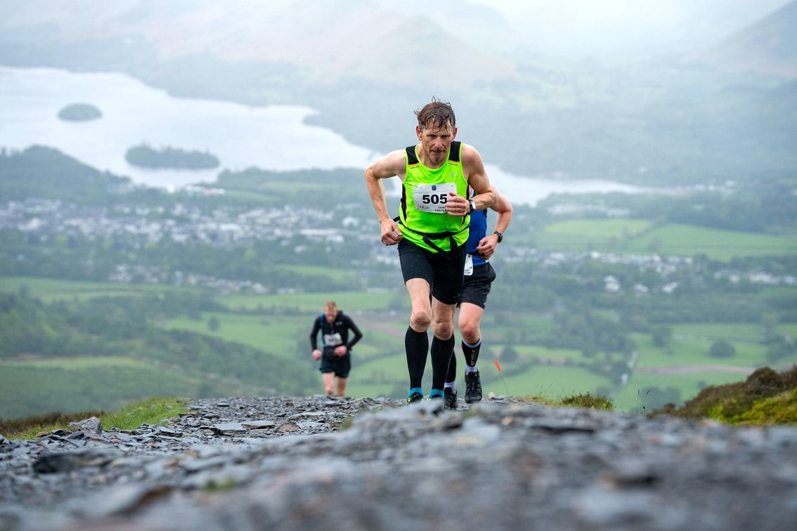 Alan Metcalf heads uphill in the Rab Skiddaw Vertical race