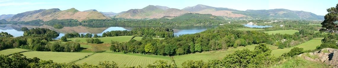 Panorama view from Castlehead looking over Derwentwater to Catbells