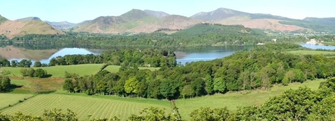 Panorama view from Castlehead looking over Derwentwater to Catbells