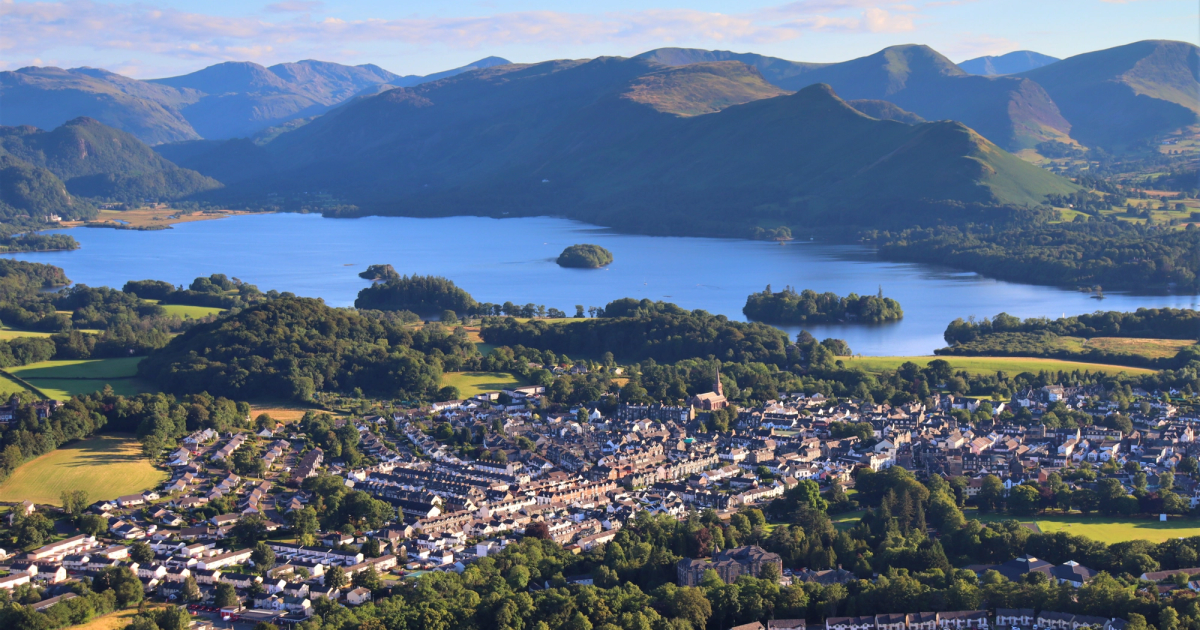 Derwentwater with all its islands seen from the fell above
