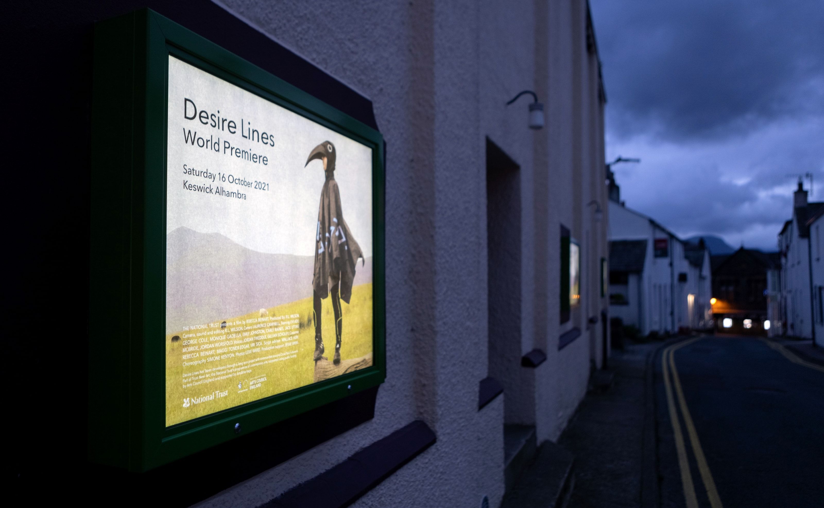 Posters for the world premiere on display at the Alhambra cinema, Keswick