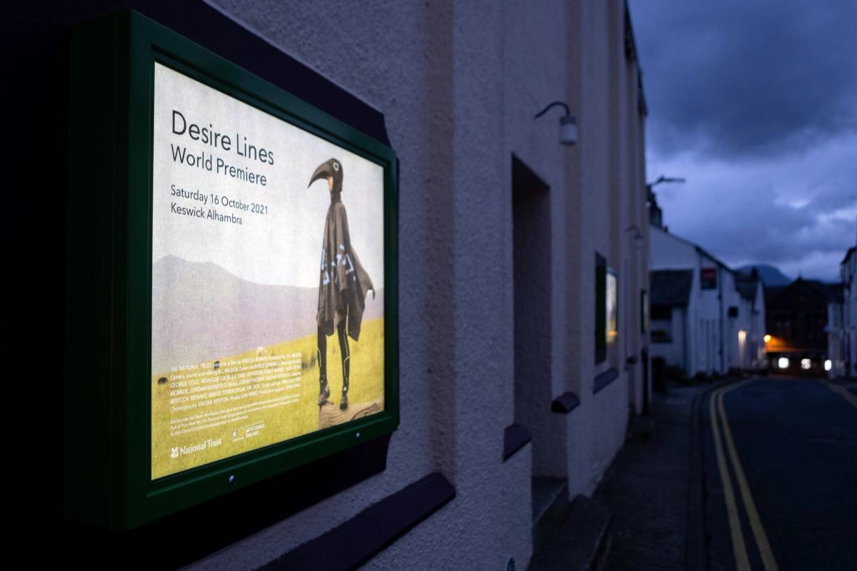 Posters for the world premiere on display at the Alhambra cinema, Keswick