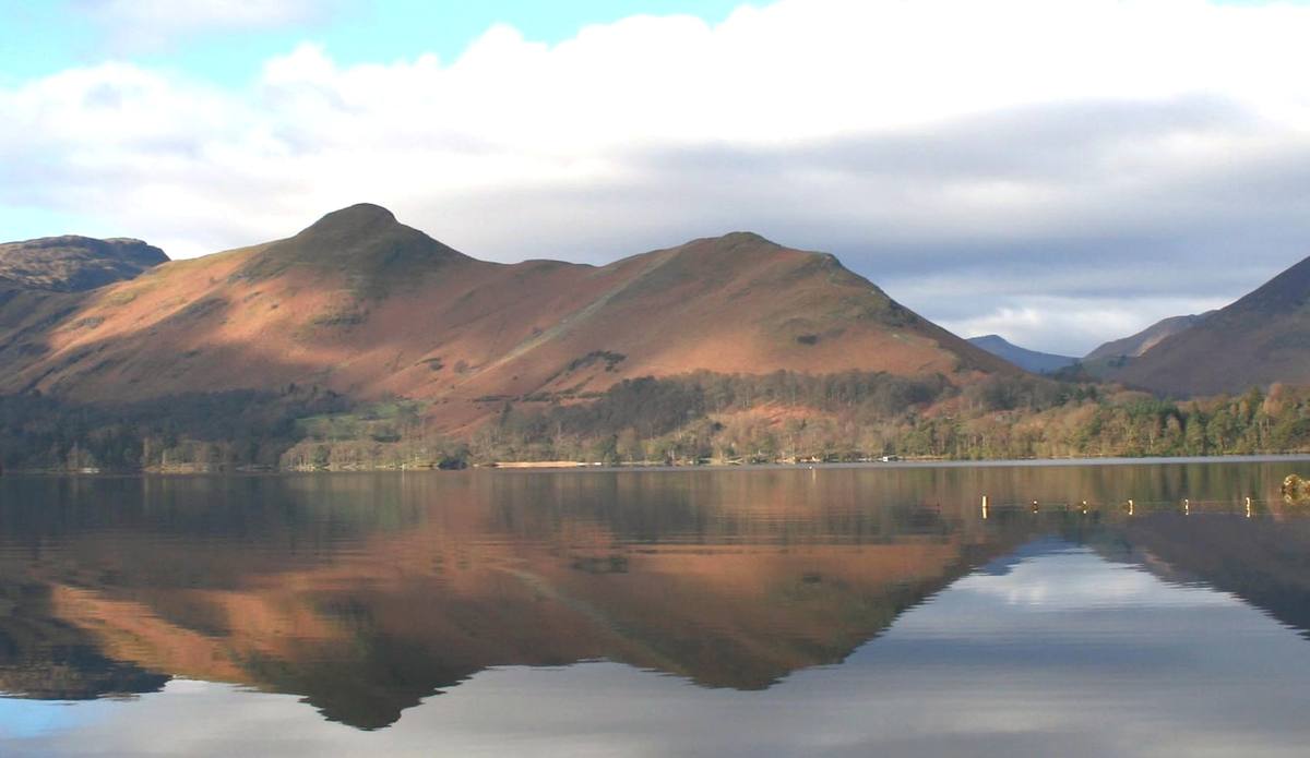 Derwentwater lying still with the fells reflected seen from Friars Crag
