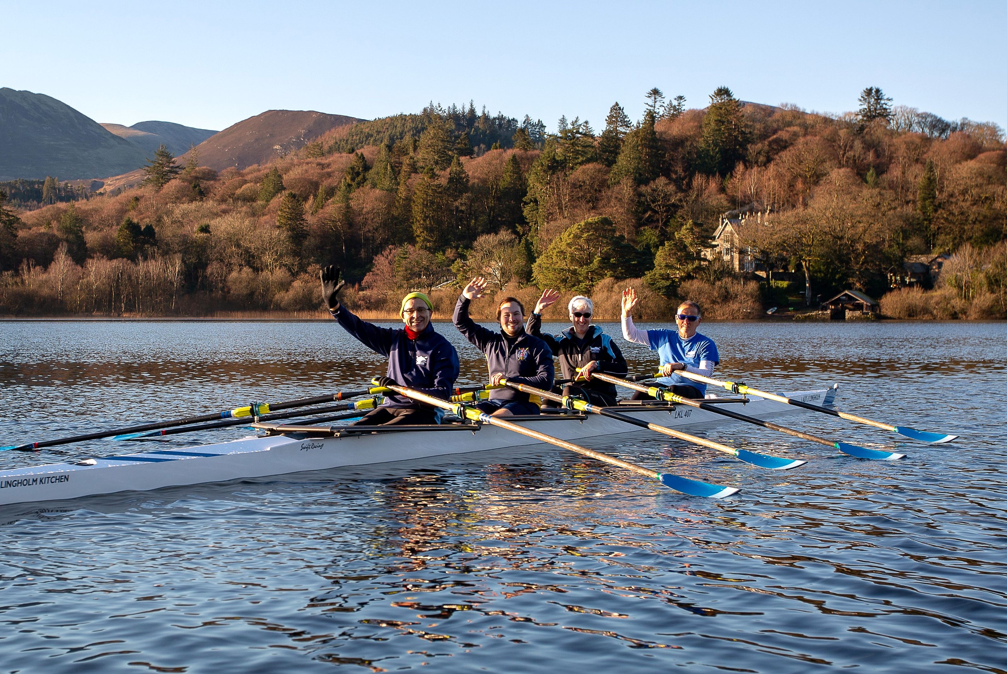 Lakeland rowers enjoying an outing on Derwentwater. Photo by Greg Heresztyn
