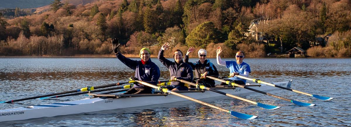 Lakeland rowers enjoying an outing on Derwentwater. Photo by Greg Heresztyn