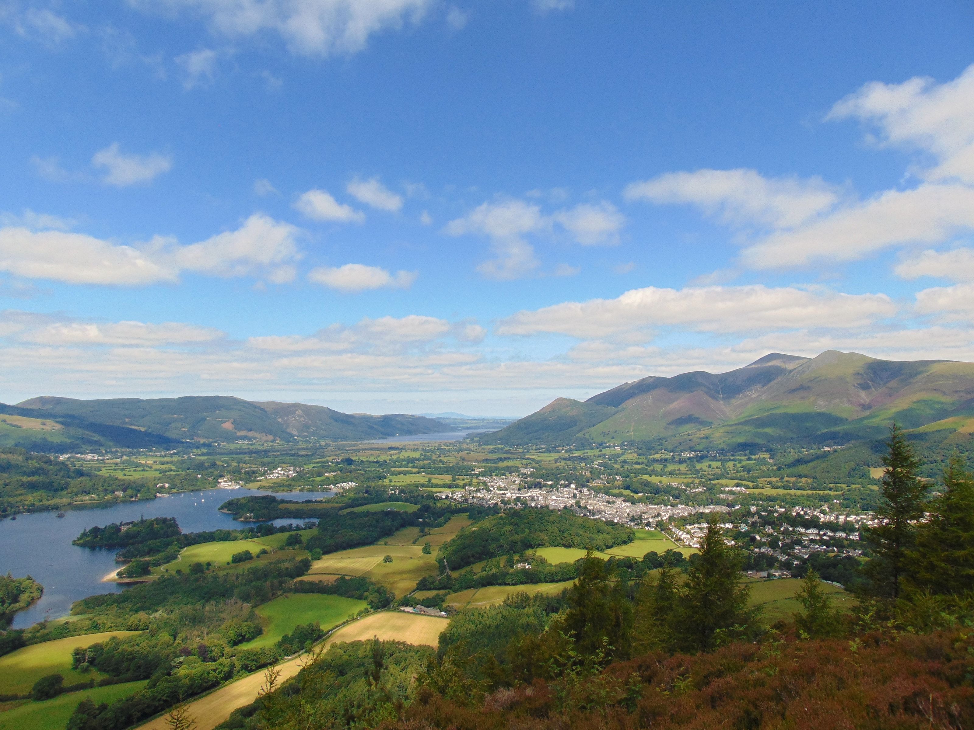 Keswick and Derwentwater laid out below with the far fells beyond