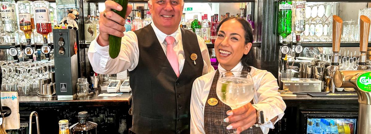 Skiddaw Hotel bar staff celebrating with a Hendricks Gin & Fever-Tree tonic