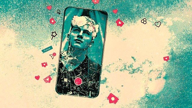 Modern representation of the picture of Dorian Grey, image shown on mobile phone