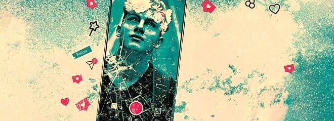 Modern representation of the picture of Dorian Grey, image shown on mobile phone