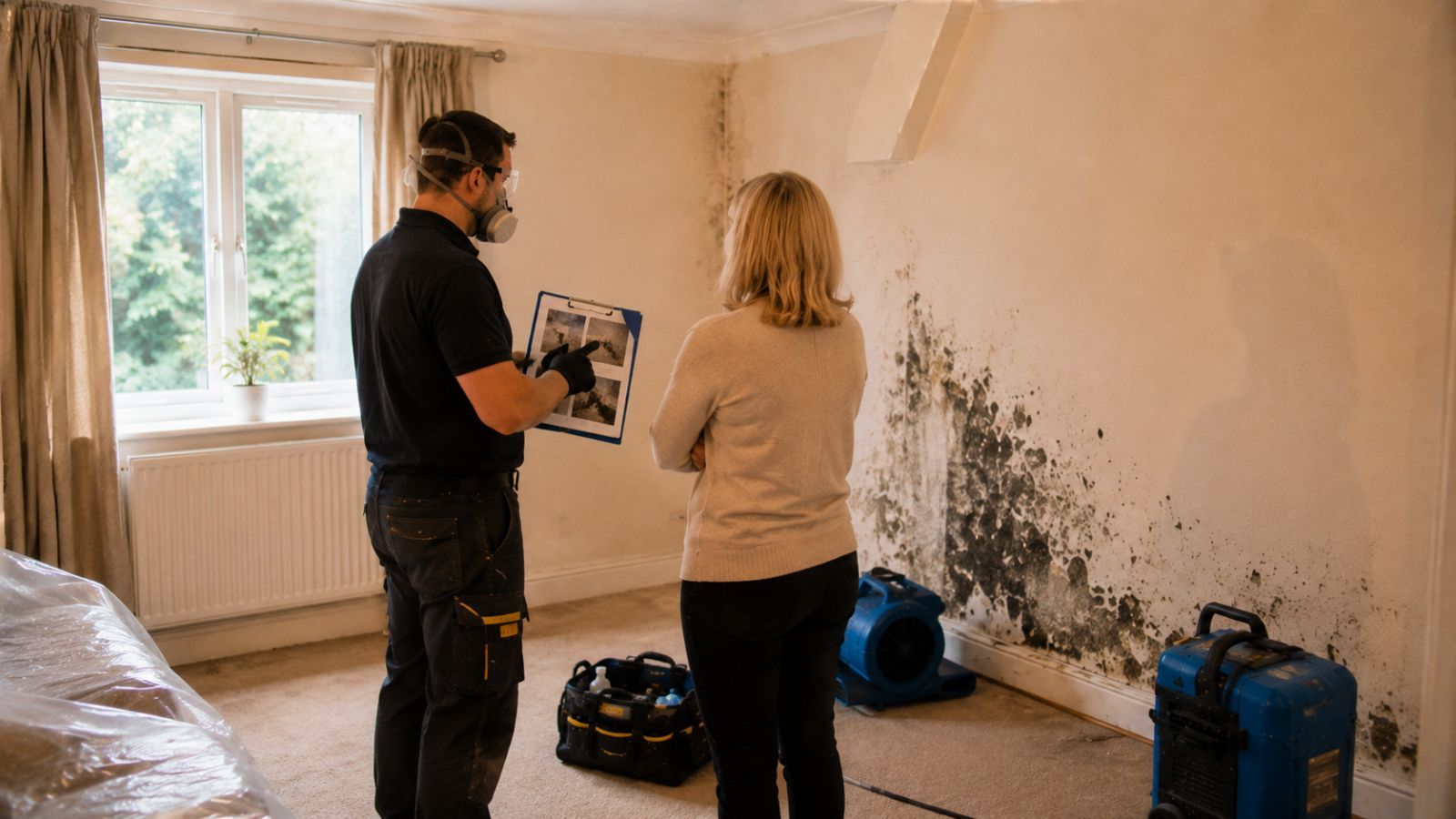 Clear Flow engineer carrying out mould removal and remediation in Barnet, London