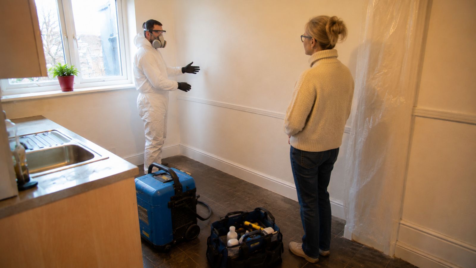Clear Flow engineer carrying out mould removal and remediation in Brent, London