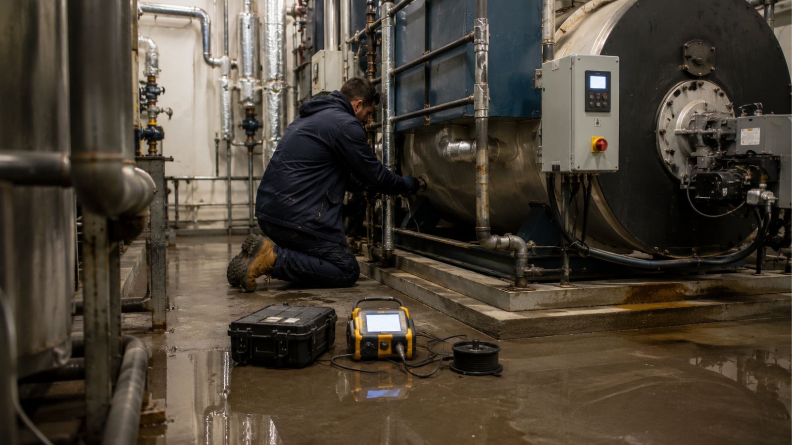 Clear Flow engineer carrying out boiler leak detection in Lambeth, London