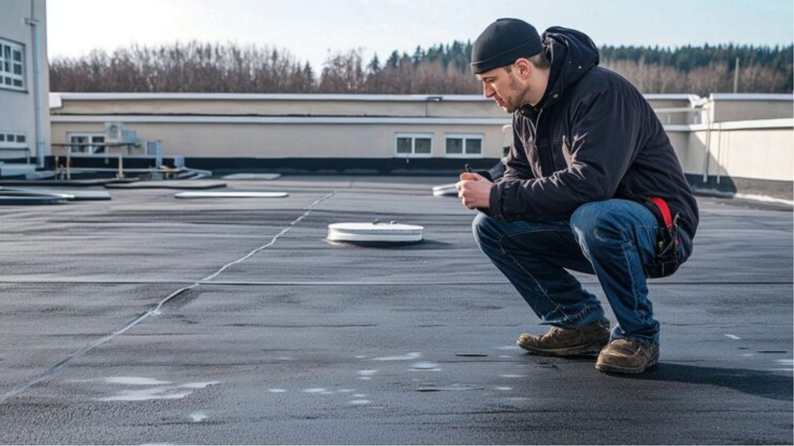 Clear Flow engineer carrying out flat roof leak detection in Hackney, London