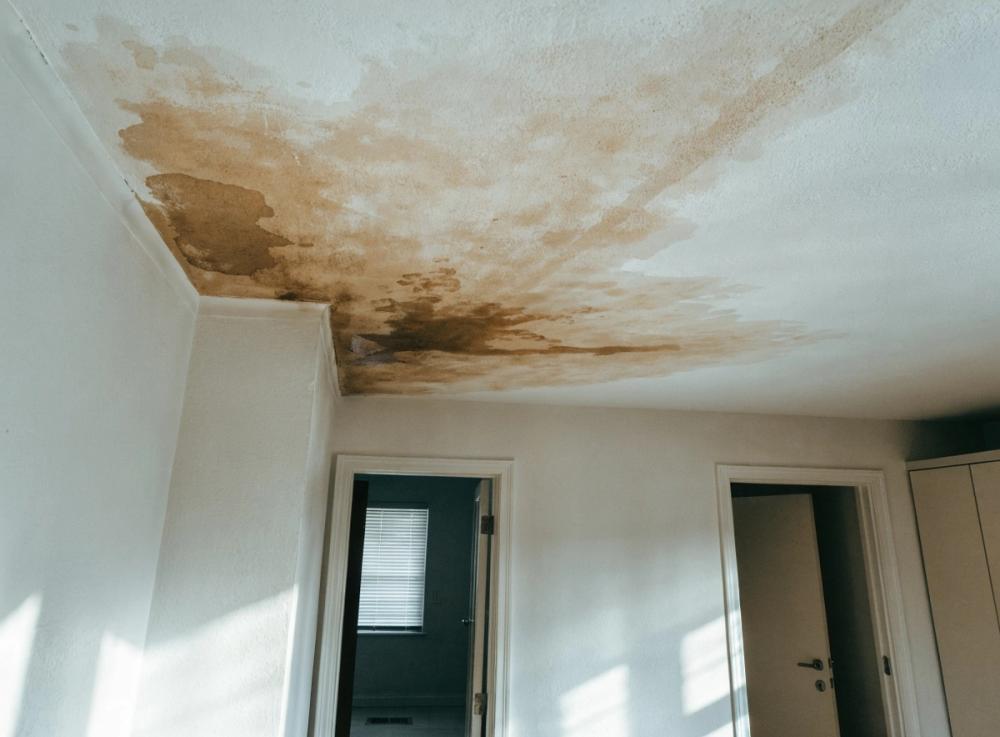 Water damage on ceiling from a leak