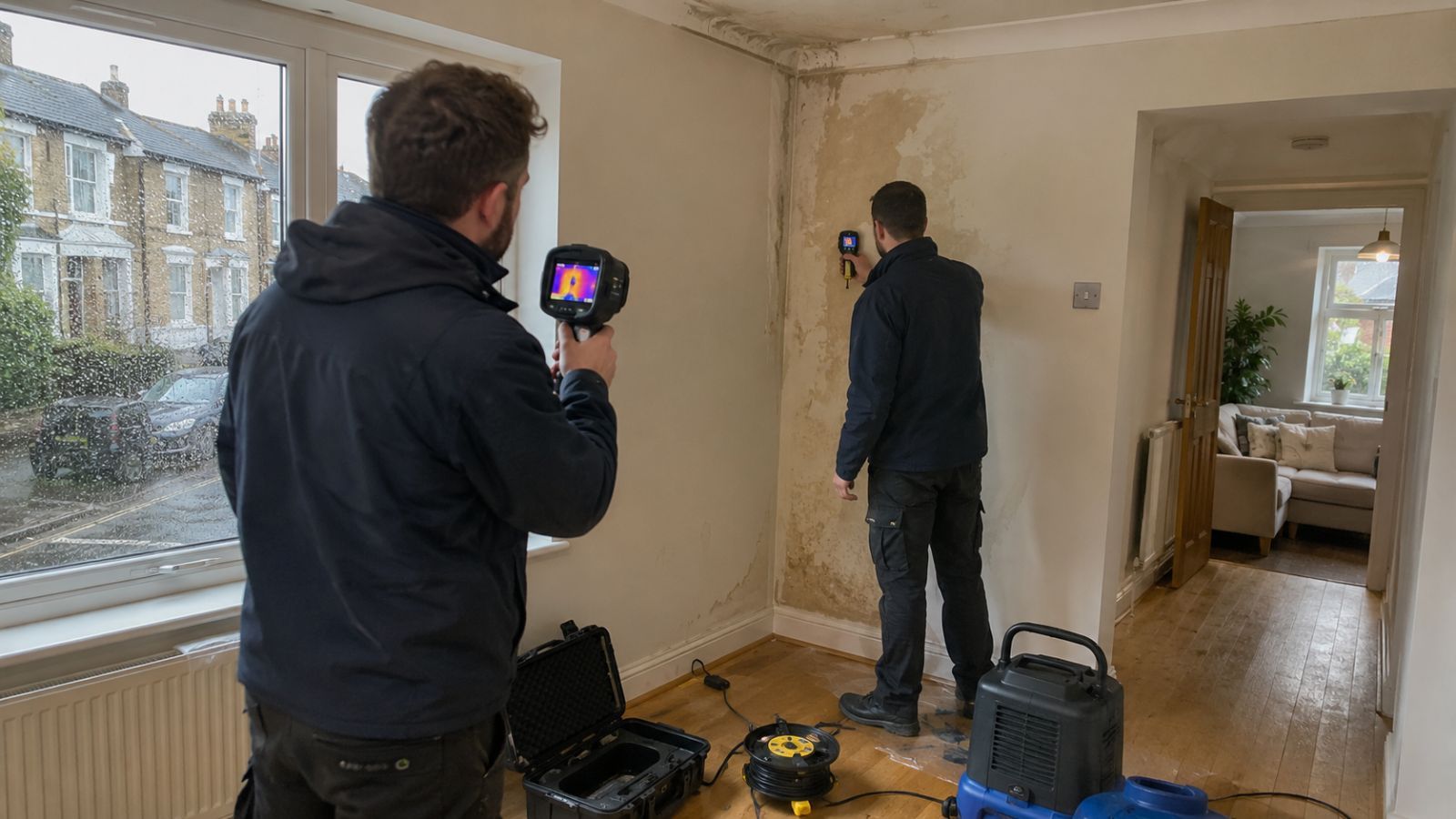 Clear Flow engineer carrying out water damage restoration in Harrow, London