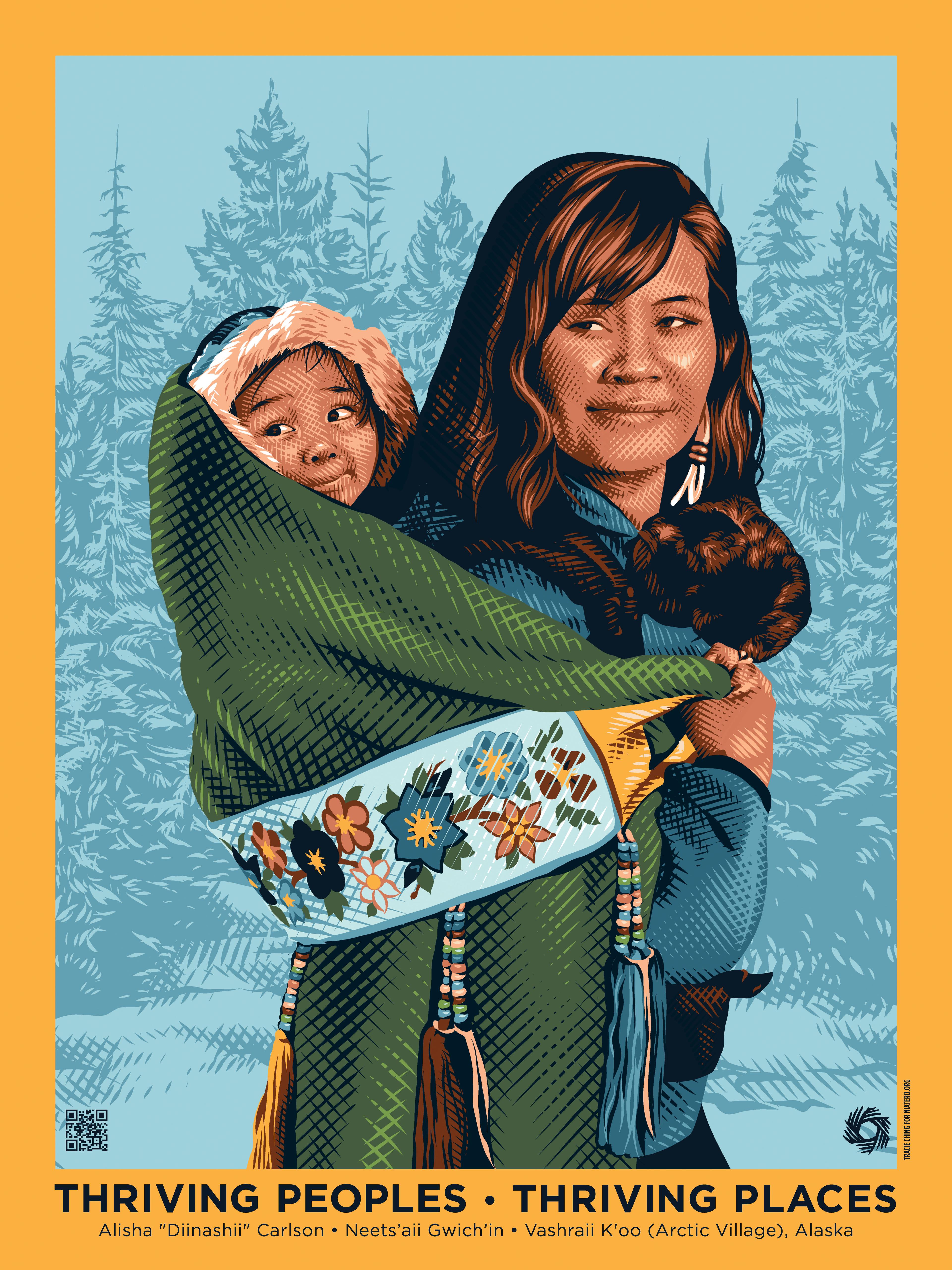 A poster depiciting Indigenous activist Alisha "Diinashii" Carlson