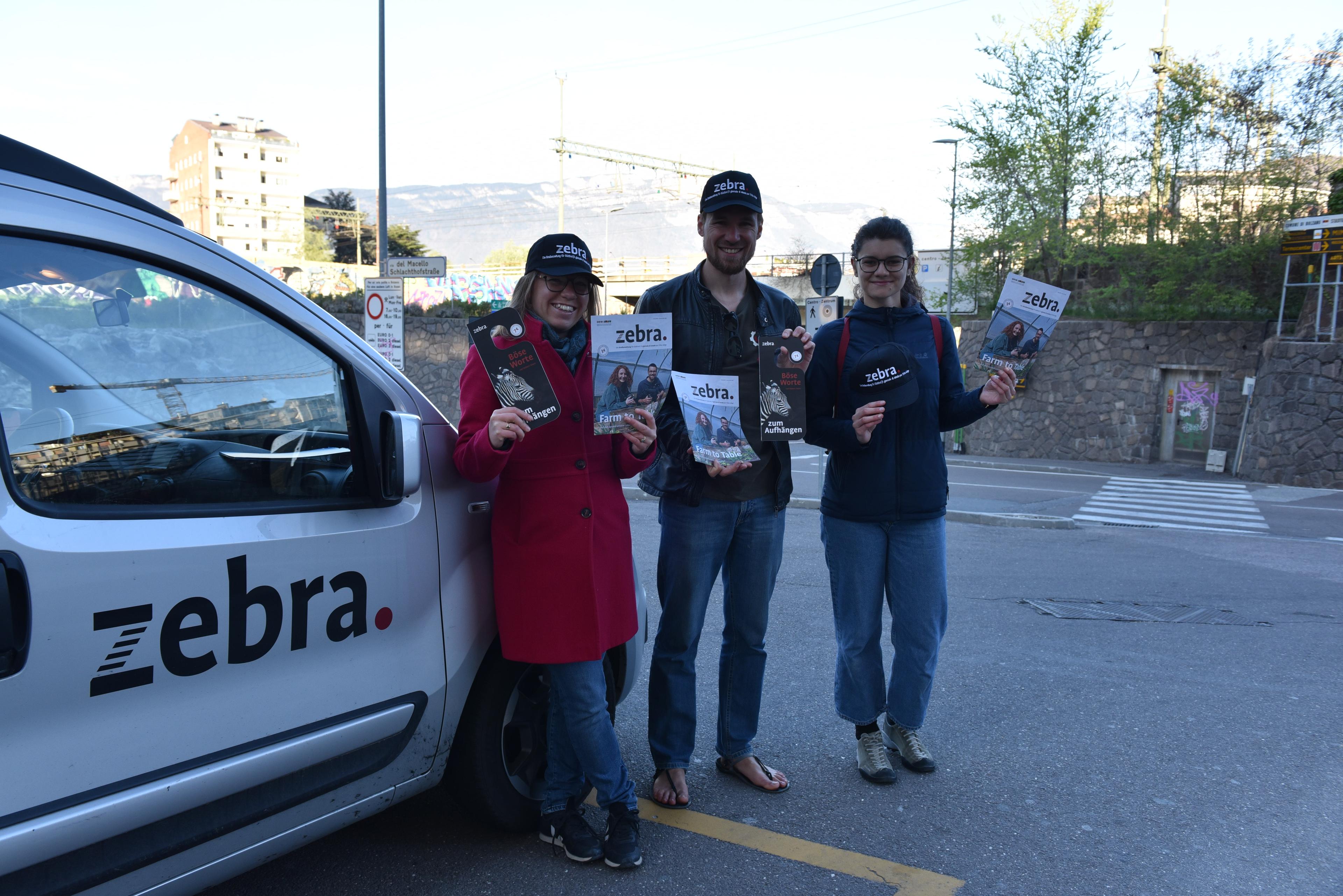 zebra. social workers Francesca Parisi and Patrizia Insam, alongside social work intern Niklas Klinge.