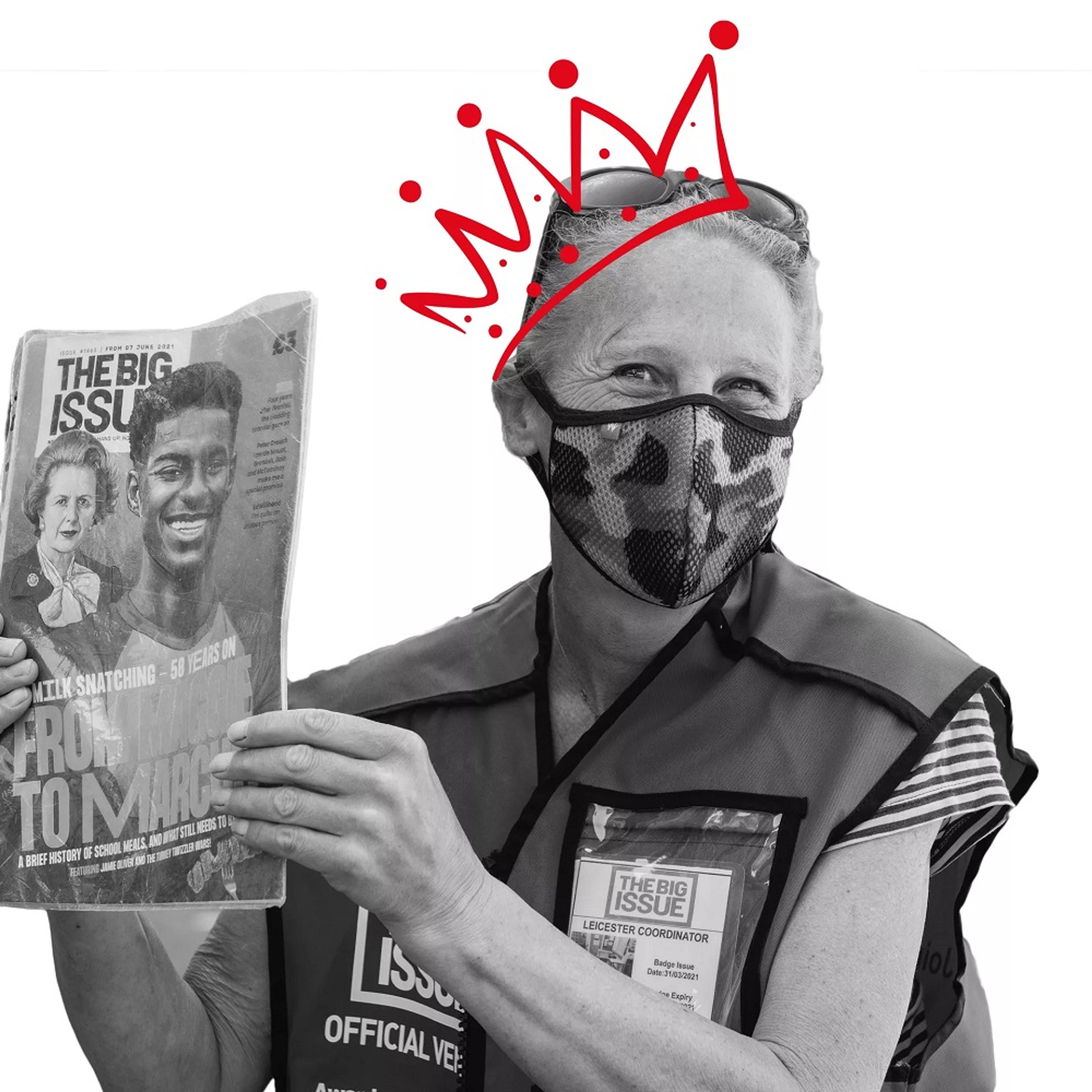 Woman holding Big Issue magazine
