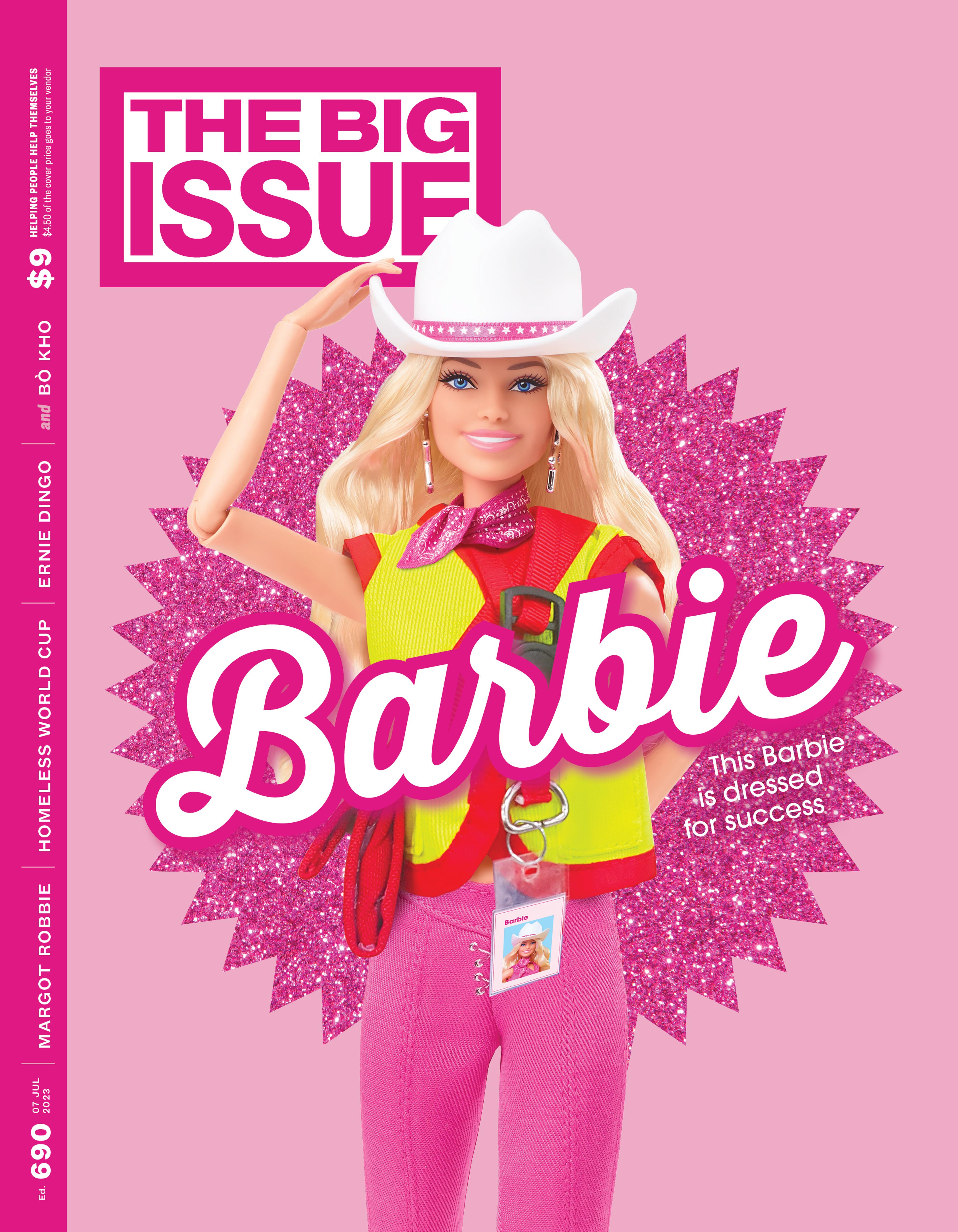 barbie wearing a big issue vest