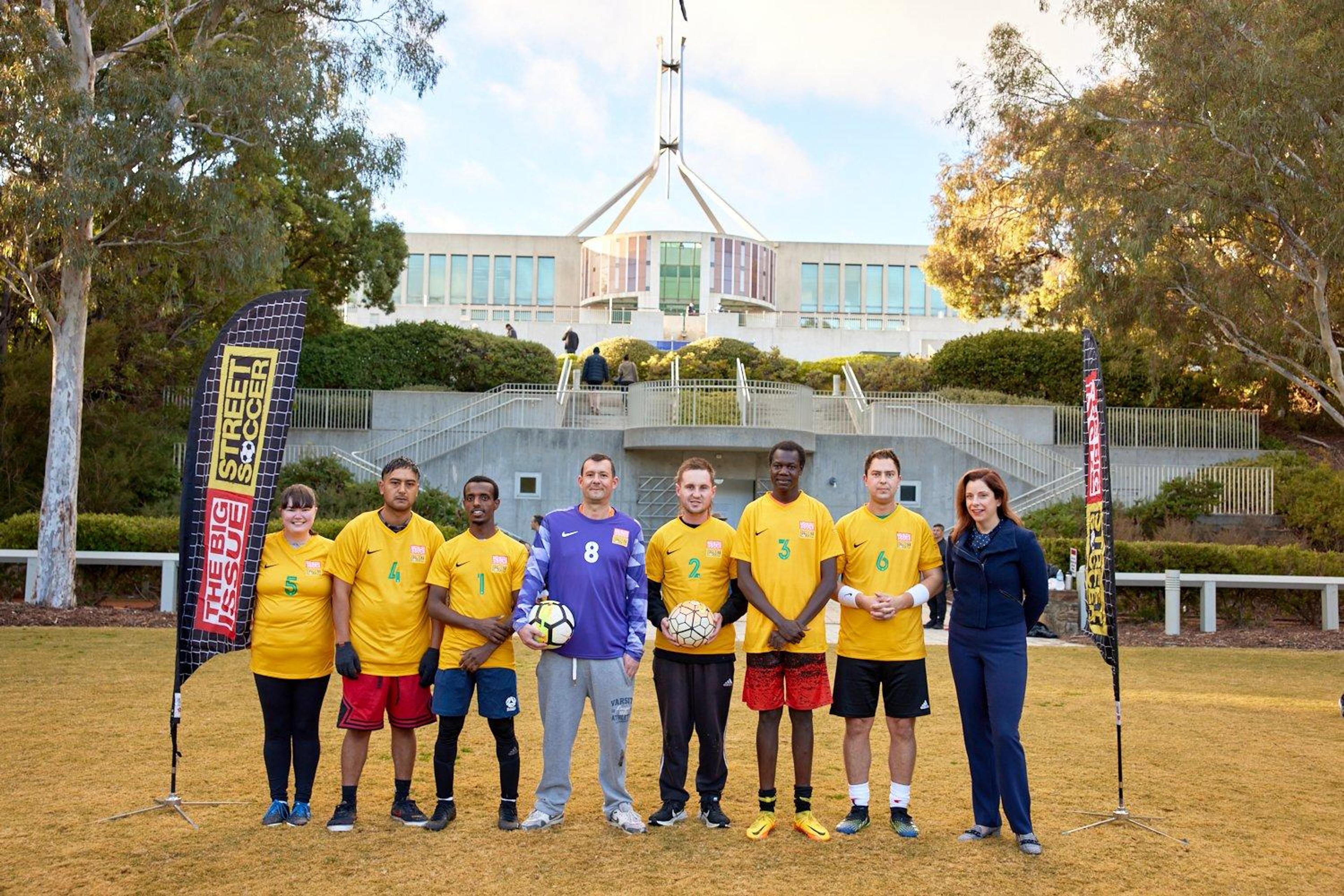 The Australian street soccer team pose for a squad photo