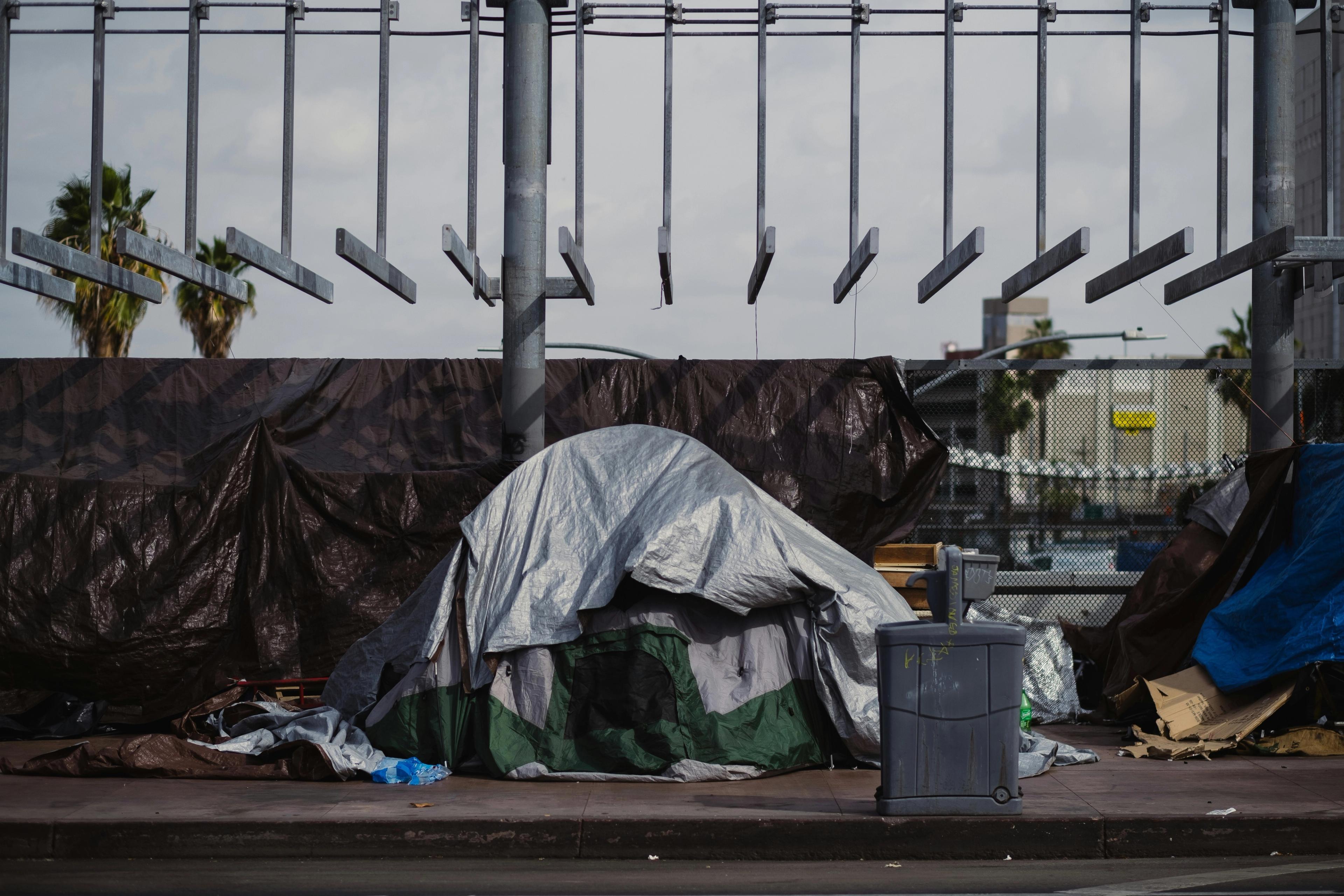A homeless encampment on the streets of downtown Los Angeles