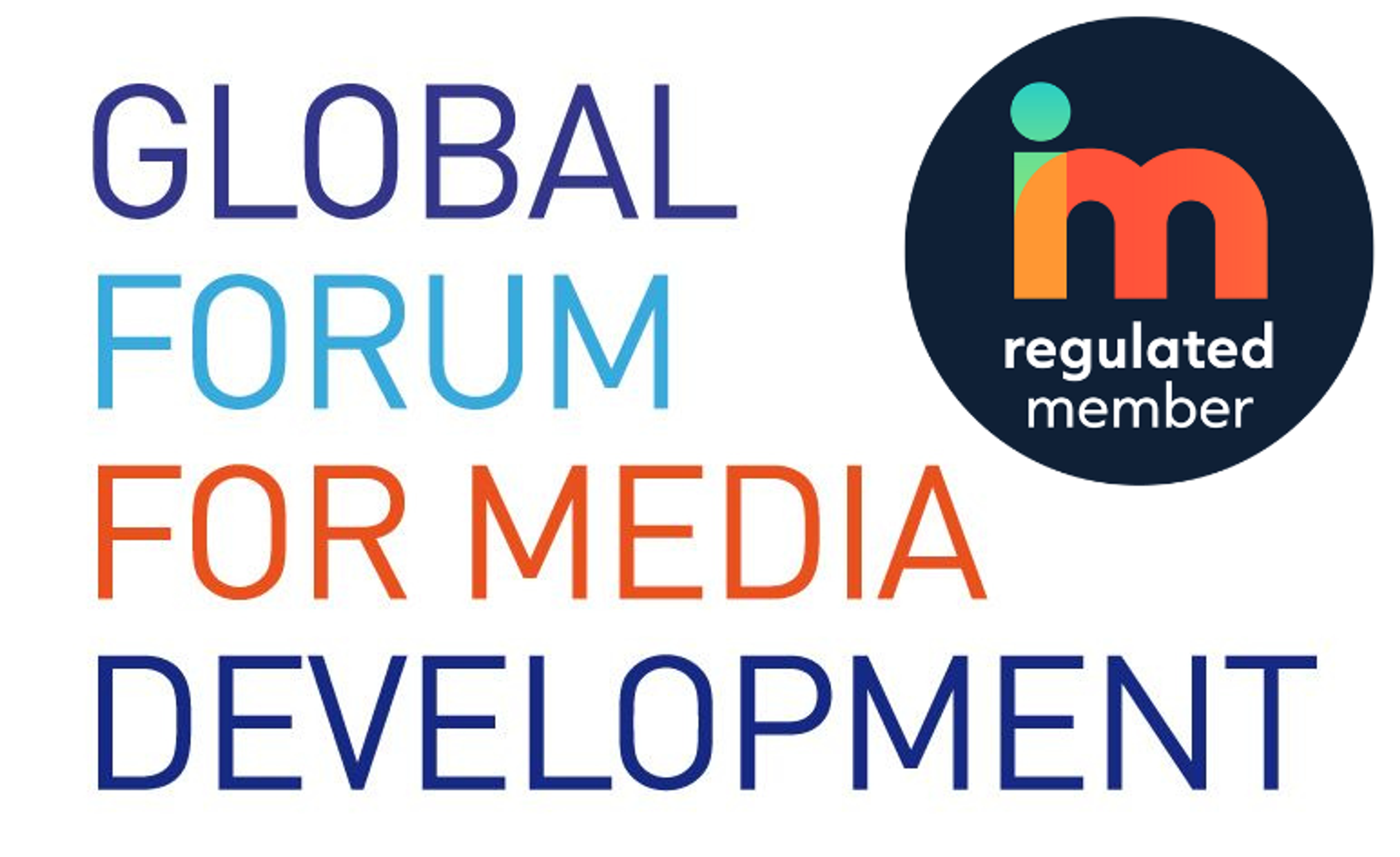 'global forum for media development' written in blue and orange, with the impress logo in navy and orange in the top right corner