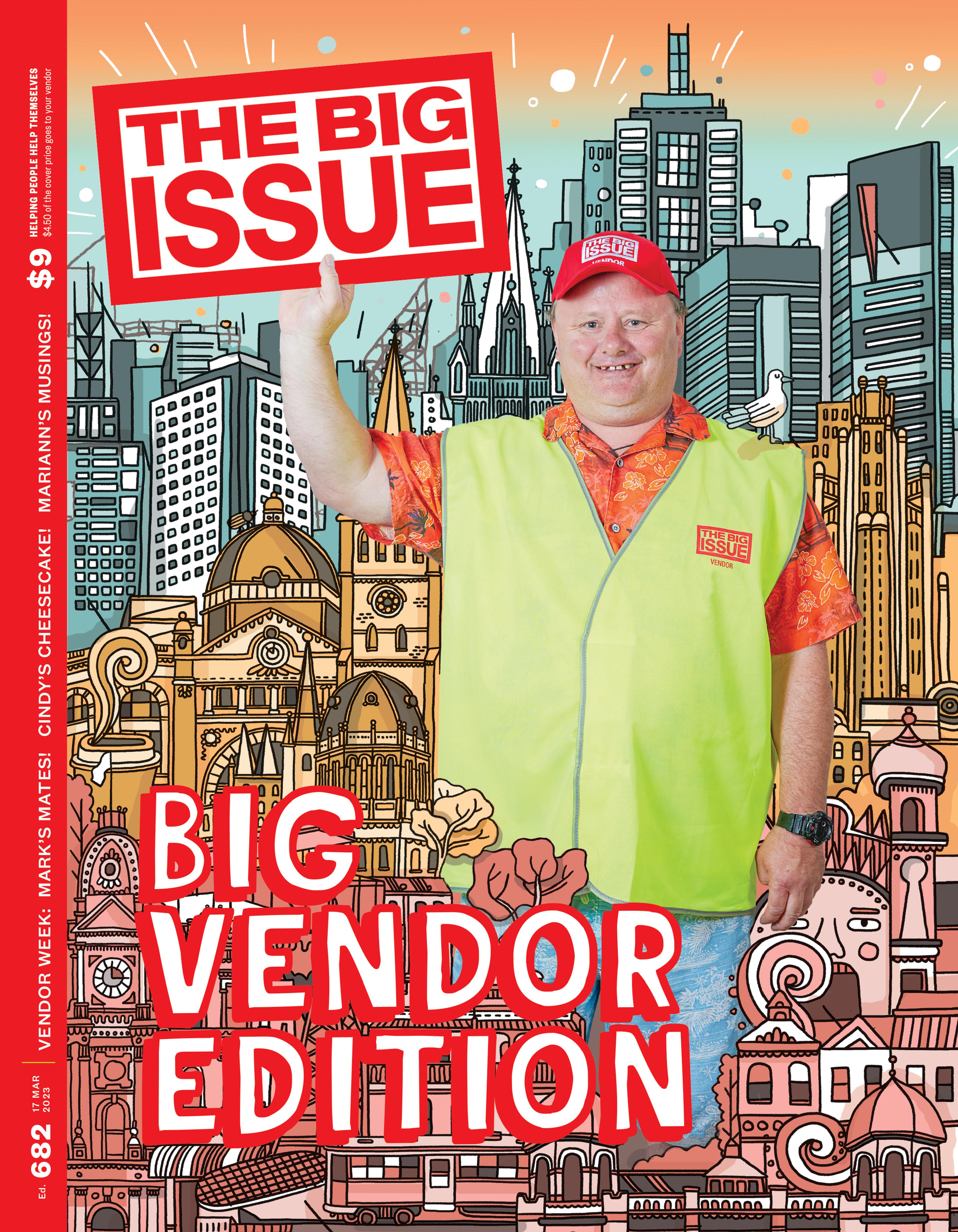 Front cover of Big Issue Australia with reader