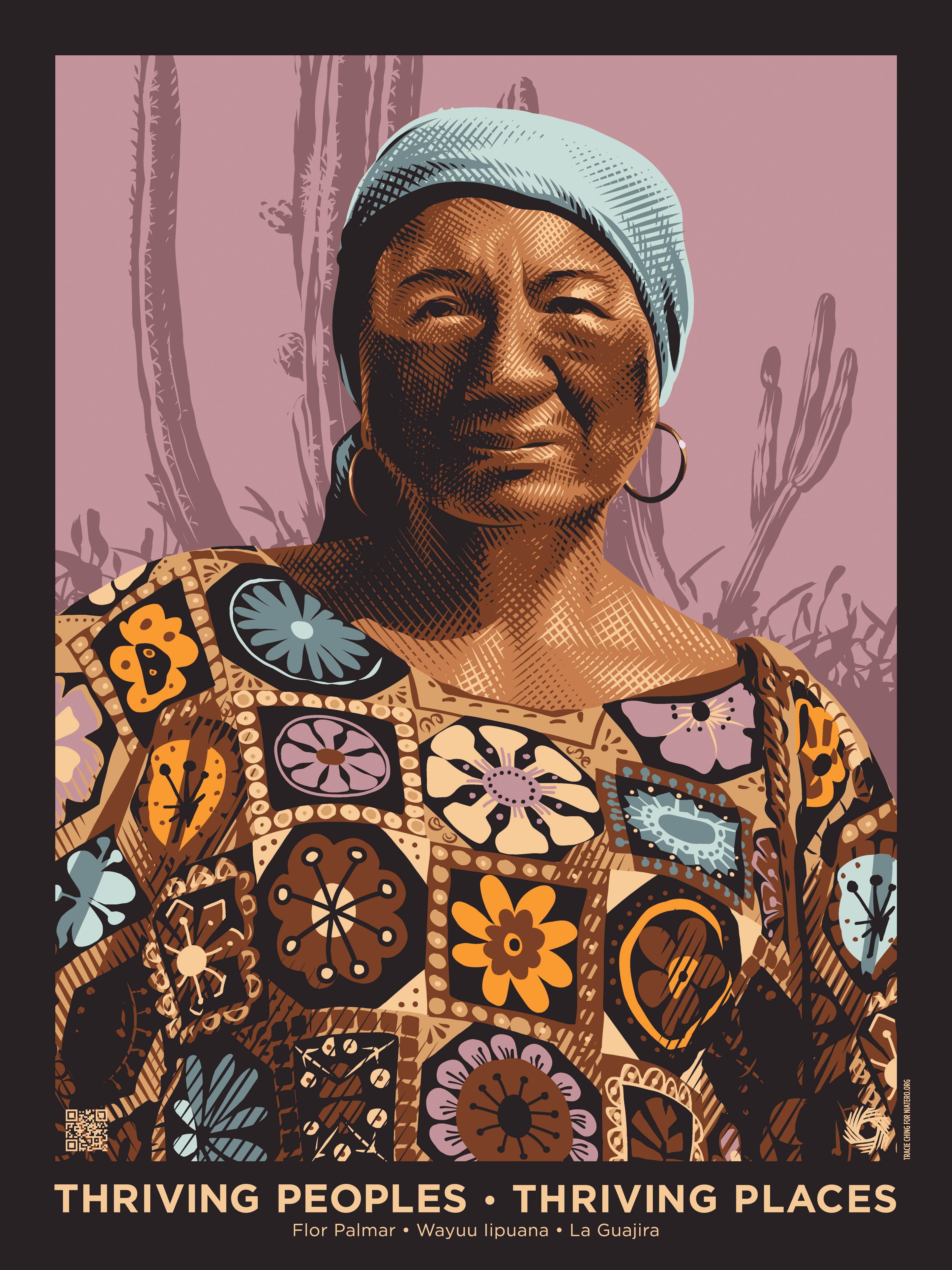 A poster depicting Indigenous activist Flor Palmar