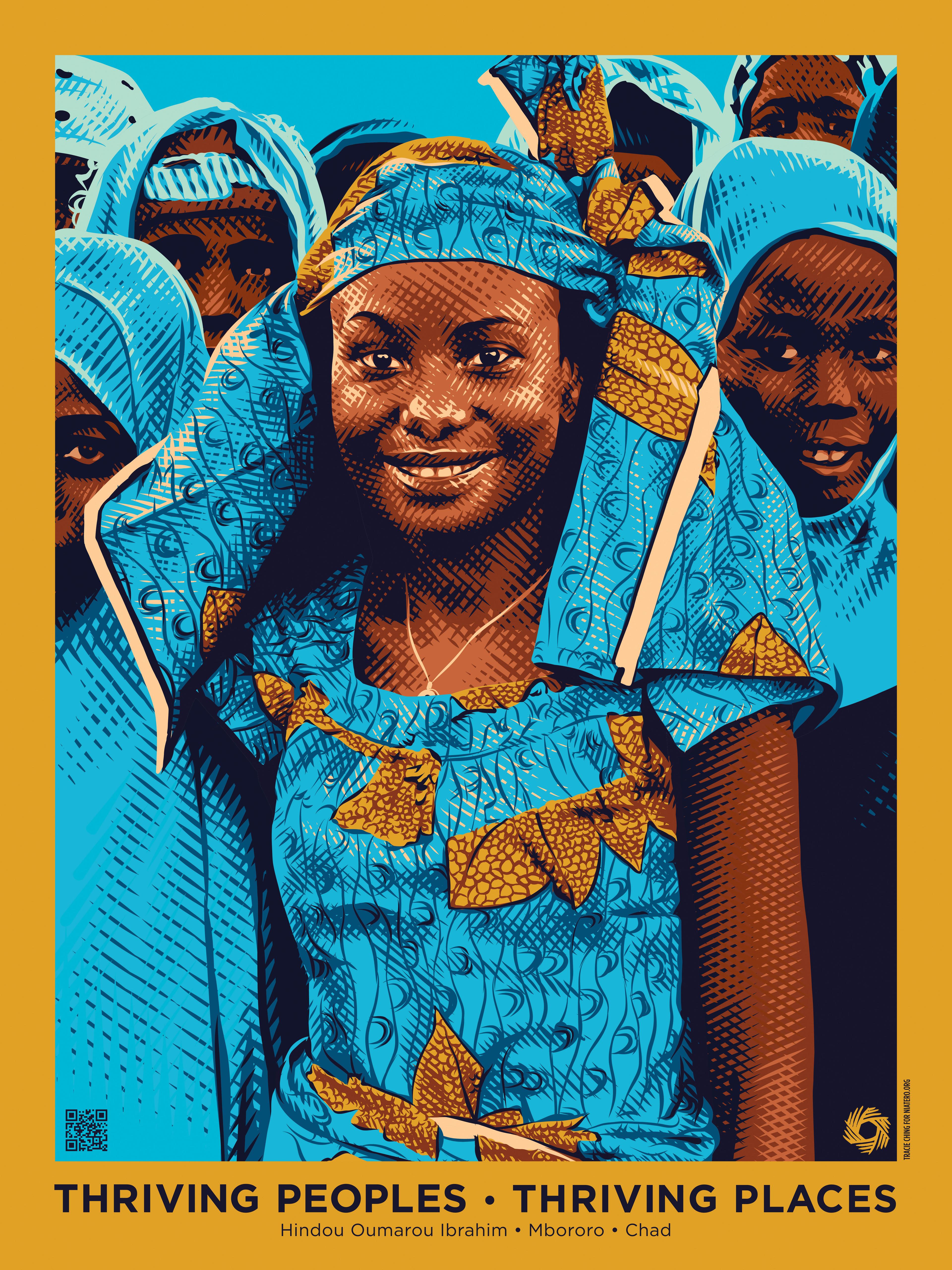 A poster depicting Indigenous activist Hindou Oumarou Ibrahim